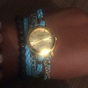 last wrap around watch blue and gold no battery